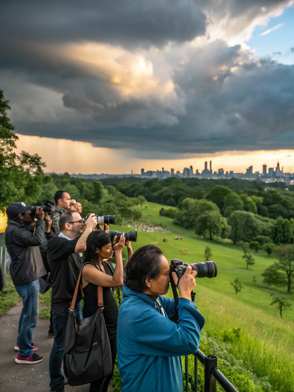 Students in a photography workshop, learning about composition and lighting while capturing images in a community setting, promoting visual storytelling and technical skills.
