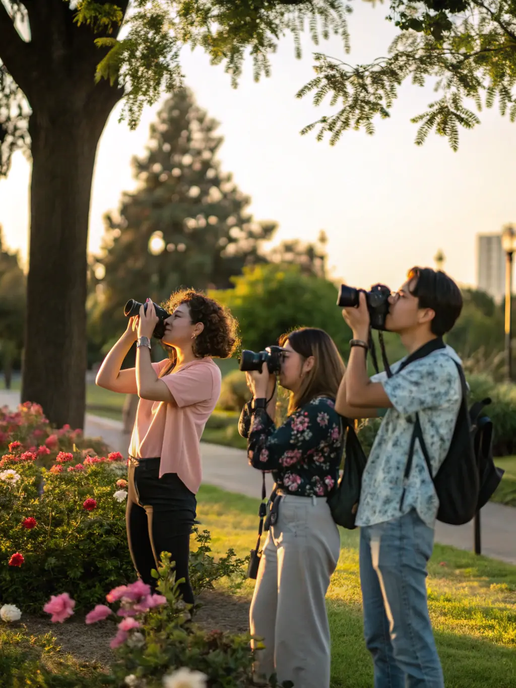 Participants learning photography skills, capturing images during a photography workshop, emphasizing composition and storytelling through visuals at ATELIERS CREATEURS CREATERRE.